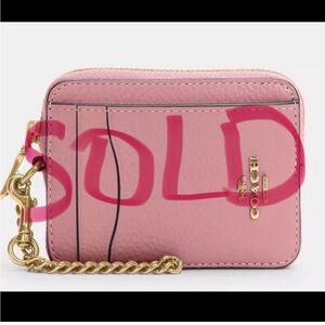 NWT Coach zip card case True Pink Gold tone hardware